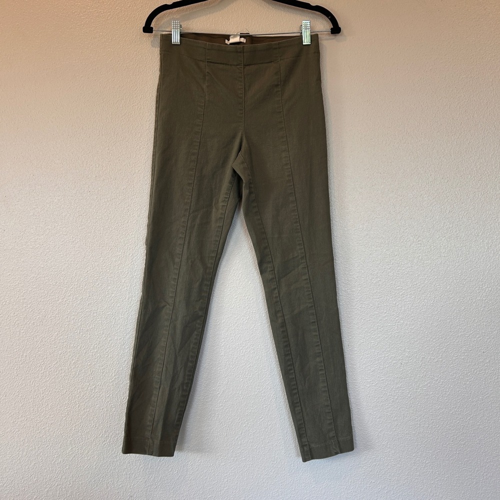 HM Womens Olive Green Pull On Skinny Pants Seam Detail Ankle Slit Size 8